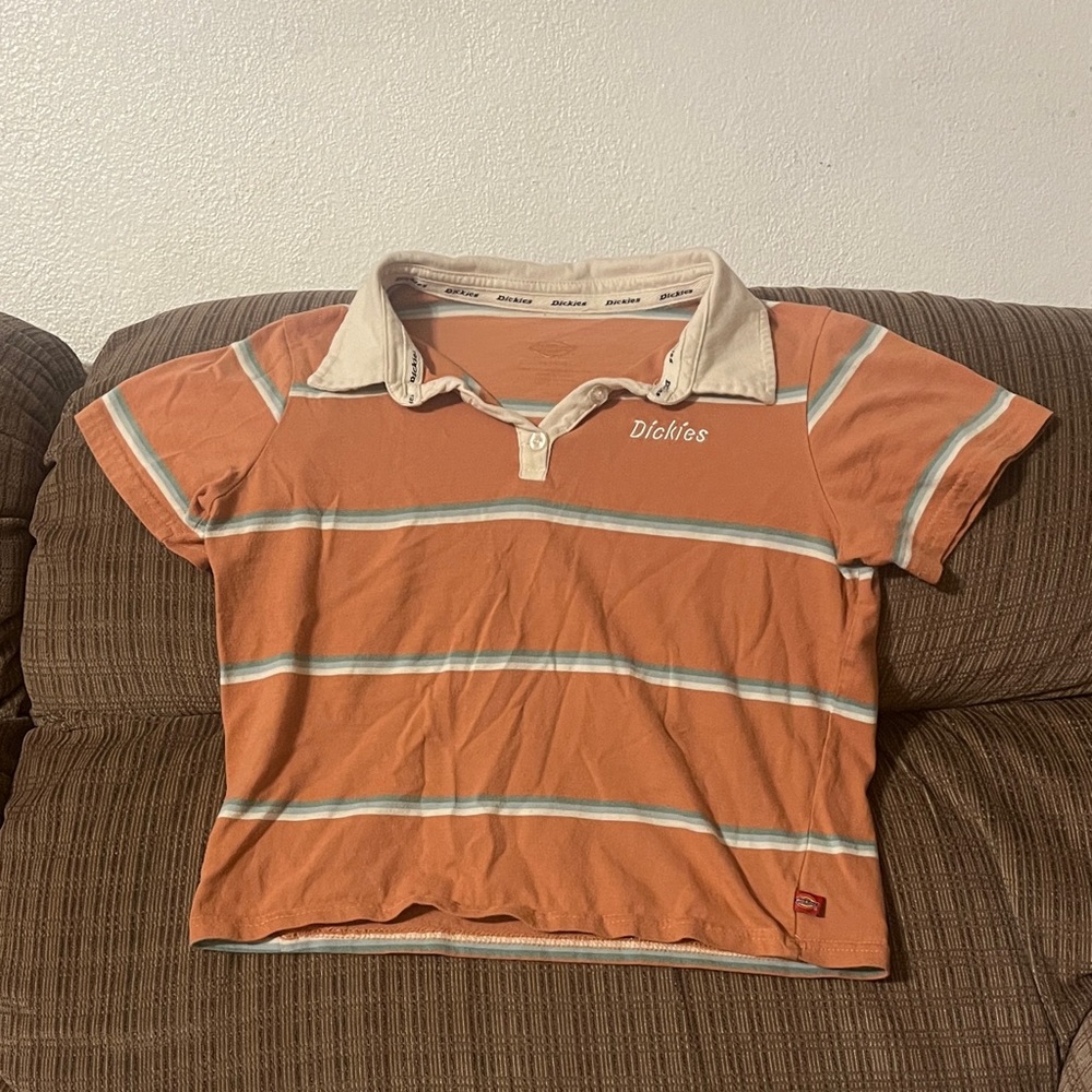 Dickies Orange Striped Polo with Cream Collar